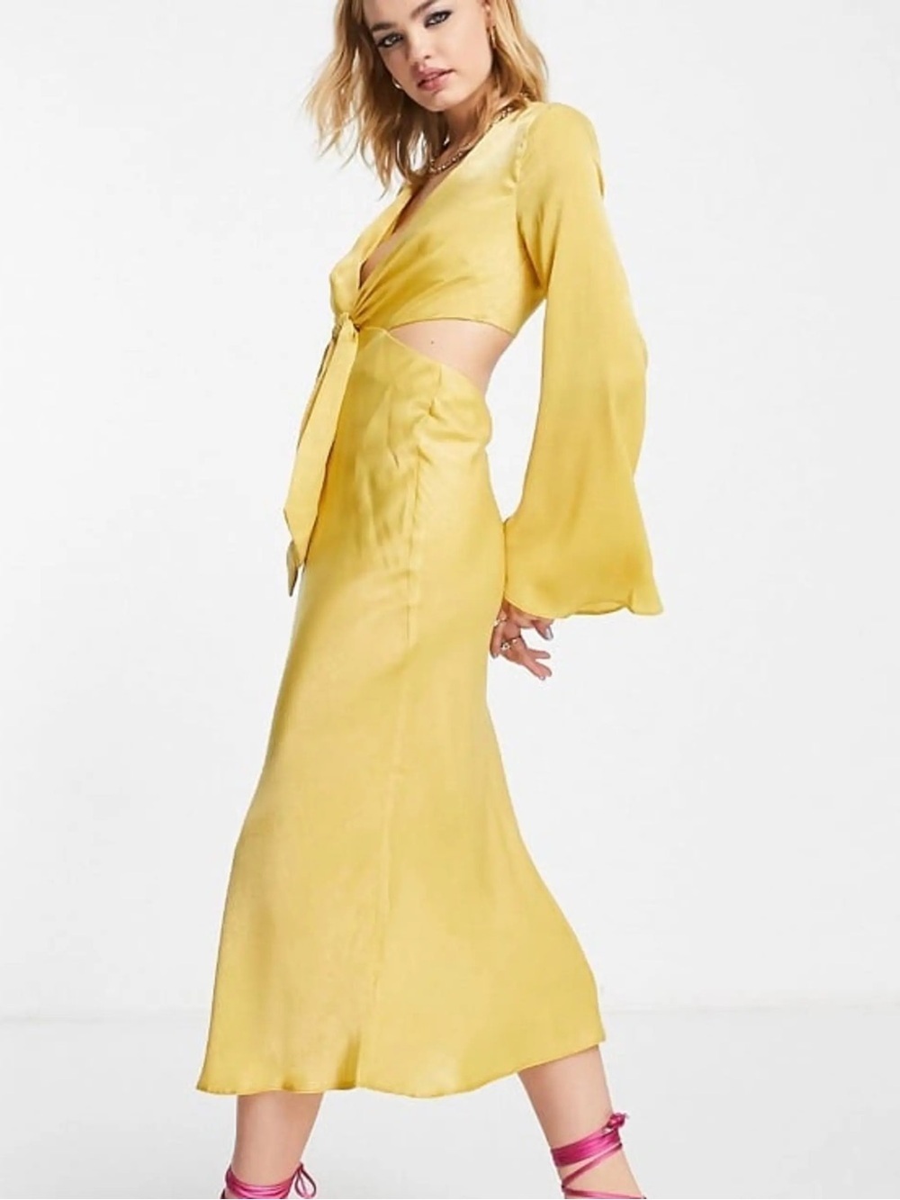NWT ASOS Yellow Cutout Tie-Front Midi Dress Boho Size 0